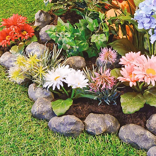 14pc Stone Effect Garden Edging - Polyresin Rock Border For Rockeries, Flower Beds, Ponds Or Lawns - Each Stone L8.9 X H5 X W5cm 3 14pc Stone Effect Garden Edging - Polyresin Rock Border For Rockeries, Flower Beds, Ponds Or Lawns - Each Stone L8.9 X H5 X W5cm