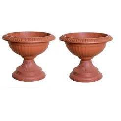 2 X 42cm Grecian Plastic Urn Garden Patio Planter Plant Pot Bowl - Terracotta Colour