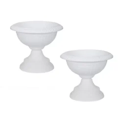 2 X 42cm Grecian Plastic Urn Garden Patio Planter Plant Pot Bowl - White