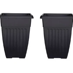 2 X 55cm Tall Athens Plant Pot Flared Garden Plastic Patio Flower Planter Black Colour