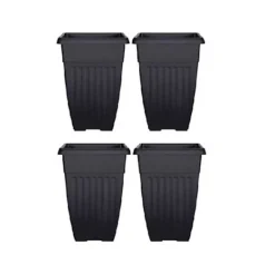 4 X 42cm Tall Athens Plant Pot Flared Garden Plastic Patio Flower Planter Black Colour