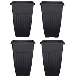 4 X 55cm Tall Athens Plant Pot Flared Garden Plastic Patio Flower Planter Black Colour