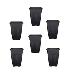6 X 42cm Tall Athens Plant Pot Flared Garden Plastic Patio Flower Planter Black Colour