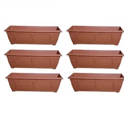 6 X 60cm Slim Plastic Venetian Window Box Trough Planter Pot Terracotta Colour