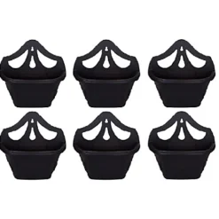 6 X Small 31cm Venetian Wall Planter Basket Garden Pot Plastic Black Colour