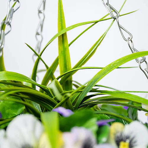 Artificial Pansy Flowers Rattan Hanging Basket Decoration Yellow Purple & White 25cm 4 Artificial Pansy Flowers Rattan Hanging Basket Decoration Yellow Purple & White 25cm - Image 3