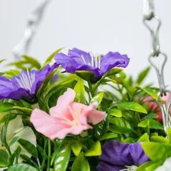 Artificial Petunia Flowers Rattan Hanging Basket Decoration Pink Purple & White 25cm -Draper Tool Shop artificial petunia flowers rattan hanging basket decoration pink purple white 25cm5055837297425 02c MP