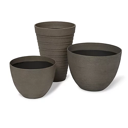 Blooma Momoka Grey Stone Effect Plastic Circular Plant Pot (Dia)50cm 3 Blooma Momoka Grey Stone Effect Plastic Circular Plant Pot (Dia)50cm