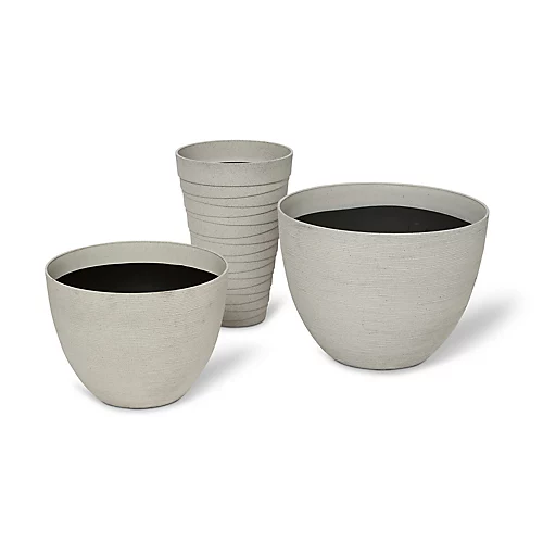 Blooma Momoka Taupe Stone Effect Plastic Circular Plant Pot (Dia)40cm 4 Blooma Momoka Taupe Stone Effect Plastic Circular Plant Pot (Dia)40cm - Image 2