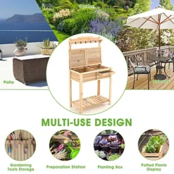 Costway Wooden Outdoor Planting Table Potting Bench W/ Flip-open Galvanized Metal Table -Draper Tool Shop costway wooden outdoor planting table potting bench w flip open galvanized metal table9984709887616 03c MP