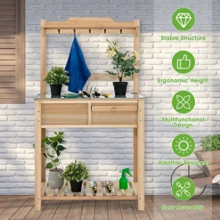 Costway Wooden Outdoor Planting Table Potting Bench W/ Flip-open Galvanized Metal Table -Draper Tool Shop costway wooden outdoor planting table potting bench w flip open galvanized metal table9984709887616 04c MP