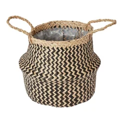 GoodHome Black Seagrass Herringbone Circular Plant Pot (Dia)25cm