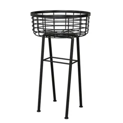 HORTICO Black Metal Plant Stand With Basket D29 Cm, Indoor And Outdoor, H51 Cm