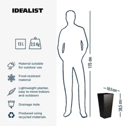 IDEALIST Black Light Concrete Garden Tall Planter, Outdoor Plant Pot With Tapered Shape H38.5 L18.5 W18.5 Cm, 13L -Draper Tool Shop idealist black light concrete garden tall planter outdoor plant pot with tapered shape h38 5 l18 5 w18 5 cm 13l5060874790044 06c MP