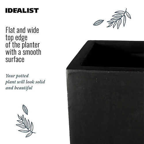 IDEALIST Black Light Concrete Garden Tall Planter, Outdoor Plant Pot With Tapered Shape H65 L32 W32 Cm, 67L 5 IDEALIST Black Light Concrete Garden Tall Planter, Outdoor Plant Pot With Tapered Shape H65 L32 W32 Cm, 67L - Image 3