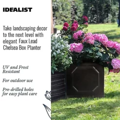IDEALIST Chelsea Flower Box Square Garden Planter, Faux Lead Dark Grey Light Stone Outdoor Plant Pot W30 H30 L30 Cm, 27L -Draper Tool Shop idealist chelsea flower box square garden planter faux lead dark grey light stone outdoor plant pot w30 h30 l30 cm 27l5000124502393 03c MP