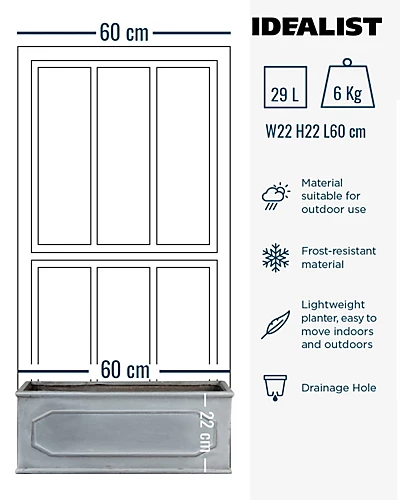 IDEALIST Chelsea Window Flower Box Garden Planter, Faux Lead Light Stone Outdoor Plant Pot By IDEALIST Lite W22 H22 L60 Cm, 29L 6 IDEALIST Chelsea Window Flower Box Garden Planter, Faux Lead Light Stone Outdoor Plant Pot By IDEALIST Lite W22 H22 L60 Cm, 29L - Image 4