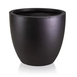 IDEALIST Contemporary Black Light Concrete Egg Garden Round Planter Large, Outdoor Plant Pot D35 H32 Cm, 31L