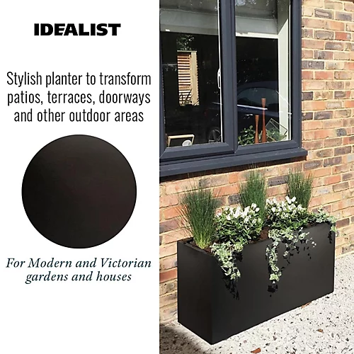 IDEALIST Contemporary Trough Garden Planter, Black Concrete Light Outdoor Large Plant Pot H41 L85 W26 Cm, 91L 6 IDEALIST Contemporary Trough Garden Planter, Black Concrete Light Outdoor Large Plant Pot H41 L85 W26 Cm, 91L - Image 4