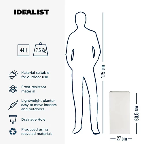 IDEALIST Contemporary White Light Concrete Garden Tall Square Planter, Outdoor Plant Pot H60 L27 W27 Cm, 44L 6 IDEALIST Contemporary White Light Concrete Garden Tall Square Planter, Outdoor Plant Pot H60 L27 W27 Cm, 44L - Image 4