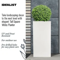 IDEALIST Contemporary White Light Concrete Garden Tall Square Planter, Outdoor Plant Pot H70 L33 W33 Cm, 79L -Draper Tool Shop idealist contemporary white light concrete garden tall square planter outdoor plant pot h70 l33 w33 cm 79l5000124502249 04c MP