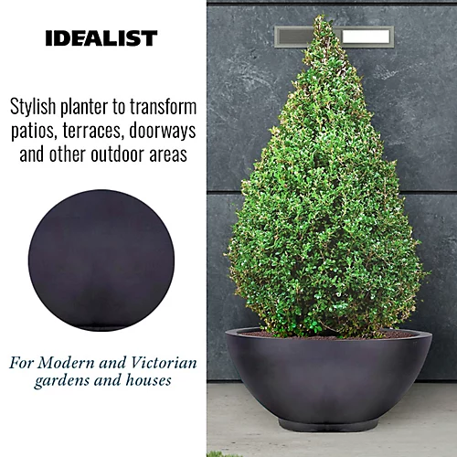 IDEALIST Dish Style Smooth Black Garden Bowl Planter, Outdoor Plant Pot D45 H20 Cm, 32L 5 IDEALIST Dish Style Smooth Black Garden Bowl Planter, Outdoor Plant Pot D45 H20 Cm, 32L - Image 3