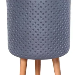 IDEALIST Dotted Style Grey Cylinder Planter With Legs, Round Indoor Plant Pot Stand For Indoor Plants D24.5 H35 Cm, 10L