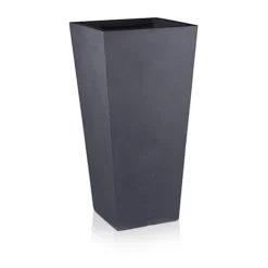 IDEALIST Faux Lead Dark Grey Light Concrete Garden Tall Planter, Outdoor Plant Pot With Tapered Shape H50.5 L24.5 W24.5 Cm, 30L