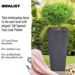IDEALIST Faux Lead Dark Grey Light Concrete Garden Tall Planter, Outdoor Plant Pot With Tapered Shape H65 L32 W32 Cm, 67L -Draper Tool Shop idealist faux lead dark grey light concrete garden tall planter outdoor plant pot with tapered shape h65 l32 w32 cm 67l5000124401719 03c MP