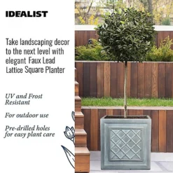 IDEALIST Faux Lead Lattice Flower Box Square Garden Planter, Grey Light Stone Outdoor Large Plant Pot W45 H45 L45 Cm, 72L -Draper Tool Shop idealist faux lead lattice flower box square garden planter grey light stone outdoor large plant pot w45 h45 l45 cm 72l5060432417048 04c MP