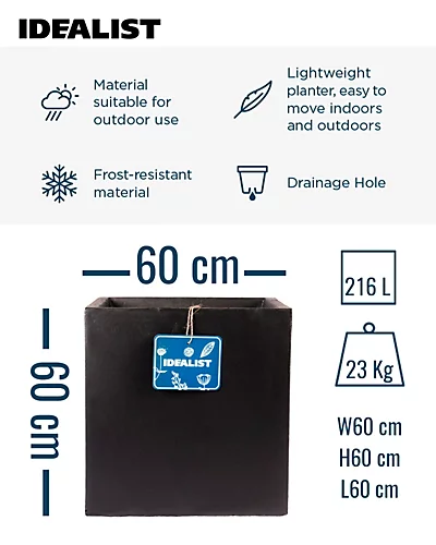 IDEALIST Flower Box Square Garden Planter, Black Light Concrete Outdoor Large Plant Pot H60 L60 W60 Cm, 195L 6 IDEALIST Flower Box Square Garden Planter, Black Light Concrete Outdoor Large Plant Pot H60 L60 W60 Cm, 195L - Image 4