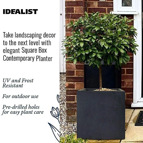 IDEALIST Flower Box Square Garden Planter, Faux Lead Dark Grey Light Concrete Outdoor Large Plant Pot H50 L50 W50 Cm, 126L 5 IDEALIST Flower Box Square Garden Planter, Faux Lead Dark Grey Light Concrete Outdoor Large Plant Pot H50 L50 W50 Cm, 126L - Image 3
