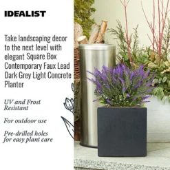 IDEALIST Flower Box Square Garden Planter, Faux Lead Dark Grey Light Concrete Outdoor Plant Pot H25 L25 W25 Cm, 16L -Draper Tool Shop idealist flower box square garden planter faux lead dark grey light concrete outdoor plant pot h25 l25 w25 cm 16l5000124401498 03c MP
