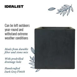 IDEALIST Flower Box Square Garden Planter, Faux Lead Dark Grey Light Concrete Outdoor Plant Pot H25 L25 W25 Cm, 16L -Draper Tool Shop idealist flower box square garden planter faux lead dark grey light concrete outdoor plant pot h25 l25 w25 cm 16l5000124401498 06c MP