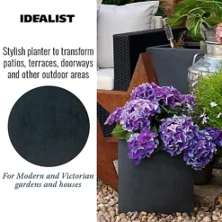 IDEALIST Flower Box Square Garden Planter, Faux Lead Dark Grey Light Concrete Outdoor Plant Pot H30 L30 W30 Cm, 27L -Draper Tool Shop idealist flower box square garden planter faux lead dark grey light concrete outdoor plant pot h30 l30 w30 cm 27l5000124401504 04c MP