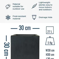 IDEALIST Flower Box Square Garden Planter, Faux Lead Dark Grey Light Concrete Outdoor Plant Pot H30 L30 W30 Cm, 27L -Draper Tool Shop idealist flower box square garden planter faux lead dark grey light concrete outdoor plant pot h30 l30 w30 cm 27l5000124401504 05c MP