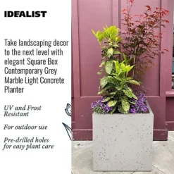 IDEALIST Flower Box Square Garden Planter, Grey Marble Light Concrete Outdoor Large Plant Pot H40 L40 W40 Cm, 65L -Draper Tool Shop idealist flower box square garden planter grey marble light concrete outdoor large plant pot h40 l40 w40 cm 65l5000124403157 03c MP