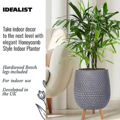 IDEALIST Honeycomb Style Dark Grey Egg Planter With Legs, Round Indoor Plant Pot Stand For Indoor Plants D32 H43 Cm, 22L -Draper Tool Shop idealist honeycomb style dark grey egg planter with legs round indoor plant pot stand for indoor plants d32 h43 cm 22l5060874794707 02c MP