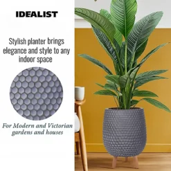 IDEALIST Honeycomb Style Dark Grey Egg Planter With Legs, Round Indoor Plant Pot Stand For Indoor Plants D32 H43 Cm, 22L -Draper Tool Shop idealist honeycomb style dark grey egg planter with legs round indoor plant pot stand for indoor plants d32 h43 cm 22l5060874794707 03c MP