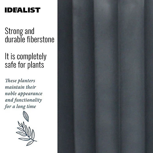 IDEALIST Modern Ribbed Black Cylinder Planter With Legs, Round Indoor Plant Pot Stand For Indoor Plants D24 H32 Cm, 7.6L 4 IDEALIST Modern Ribbed Black Cylinder Planter With Legs, Round Indoor Plant Pot Stand For Indoor Plants D24 H32 Cm, 7.6L - Image 2