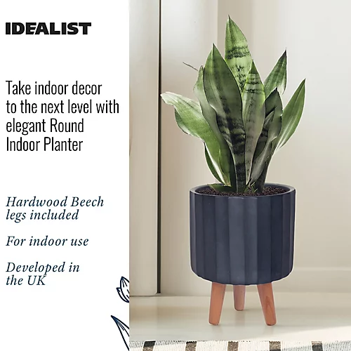 IDEALIST Modern Ribbed Black Cylinder Planter With Legs, Round Indoor Plant Pot Stand For Indoor Plants D24 H32 Cm, 7.6L 5 IDEALIST Modern Ribbed Black Cylinder Planter With Legs, Round Indoor Plant Pot Stand For Indoor Plants D24 H32 Cm, 7.6L - Image 3