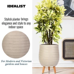 IDEALIST Plaited Style Beige Egg Planter With Legs, Round Indoor Plant Pot Stand For Indoor Plants D32 H43 Cm, 22L -Draper Tool Shop idealist plaited style beige egg planter with legs round indoor plant pot stand for indoor plants d32 h43 cm 22l5060874791454 03c MP