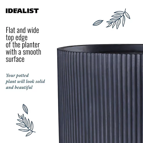 IDEALIST Ribbed Black Garden Round Planter, Outdoor Plant Pot D36.5 H37 Cm, 39L 4 IDEALIST Ribbed Black Garden Round Planter, Outdoor Plant Pot D36.5 H37 Cm, 39L - Image 2