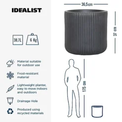 IDEALIST Ribbed Black Garden Round Planter, Outdoor Plant Pot D36.5 H37 Cm, 39L 9 IDEALIST Ribbed Black Garden Round Planter, Outdoor Plant Pot D36.5 H37 Cm, 39L -Draper Tool Shop idealist ribbed black garden round planter outdoor plant pot d36 5 h37 cm 39l5060874790853 06c MP