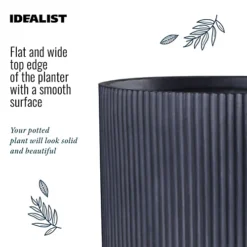 IDEALIST Ribbed Black Round Outdoor Planter D45 H45 Cm, 71.6L -Draper Tool Shop idealist ribbed black round outdoor planter d45 h45 cm 71 6l5060874790860 03c MP