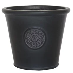 IDEALIST Rustic Style Rolled Rim Black Wide Garden Round Garden Planter Vase, Outdoor Plant Pot D30.5 H26 Cm, 19L