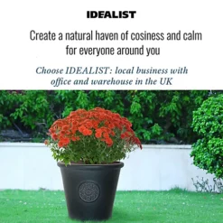 IDEALIST Rustic Style Rolled Rim Black Wide Garden Round Garden Planter Vase, Outdoor Plant Pot D30.5 H26 Cm, 19L -Draper Tool Shop idealist rustic style rolled rim black wide garden round garden planter vase outdoor plant pot d30 5 h26 cm 19l5060874790624 06c MP