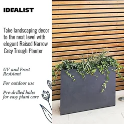 IDEALIST Tall Narrow Trough Garden Planter, Faux Lead Dark Grey Light Concrete Outdoor Large Plant Pot H50.5 L60 W30 Cm, 91L -Draper Tool Shop idealist tall narrow trough garden planter faux lead dark grey light concrete outdoor large plant pot h50 5 l60 w30 cm 91l5000124401238 03c MP