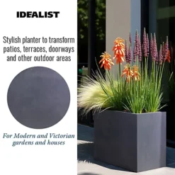 IDEALIST Tall Narrow Trough Garden Planter, Faux Lead Dark Grey Light Concrete Outdoor Large Plant Pot H50.5 L60 W30 Cm, 91L -Draper Tool Shop idealist tall narrow trough garden planter faux lead dark grey light concrete outdoor large plant pot h50 5 l60 w30 cm 91l5000124401238 04c MP