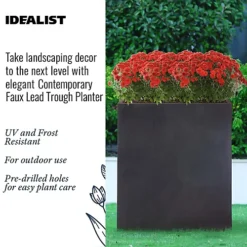 IDEALIST Tall Narrow Trough Garden Planter, Faux Lead Dark Grey Light Concrete Outdoor Large Plant Pot H72 L60.5 W22.5 Cm, 98L -Draper Tool Shop idealist tall narrow trough garden planter faux lead dark grey light concrete outdoor large plant pot h72 l60 5 w22 5 cm 98l5000124401139 03c MP